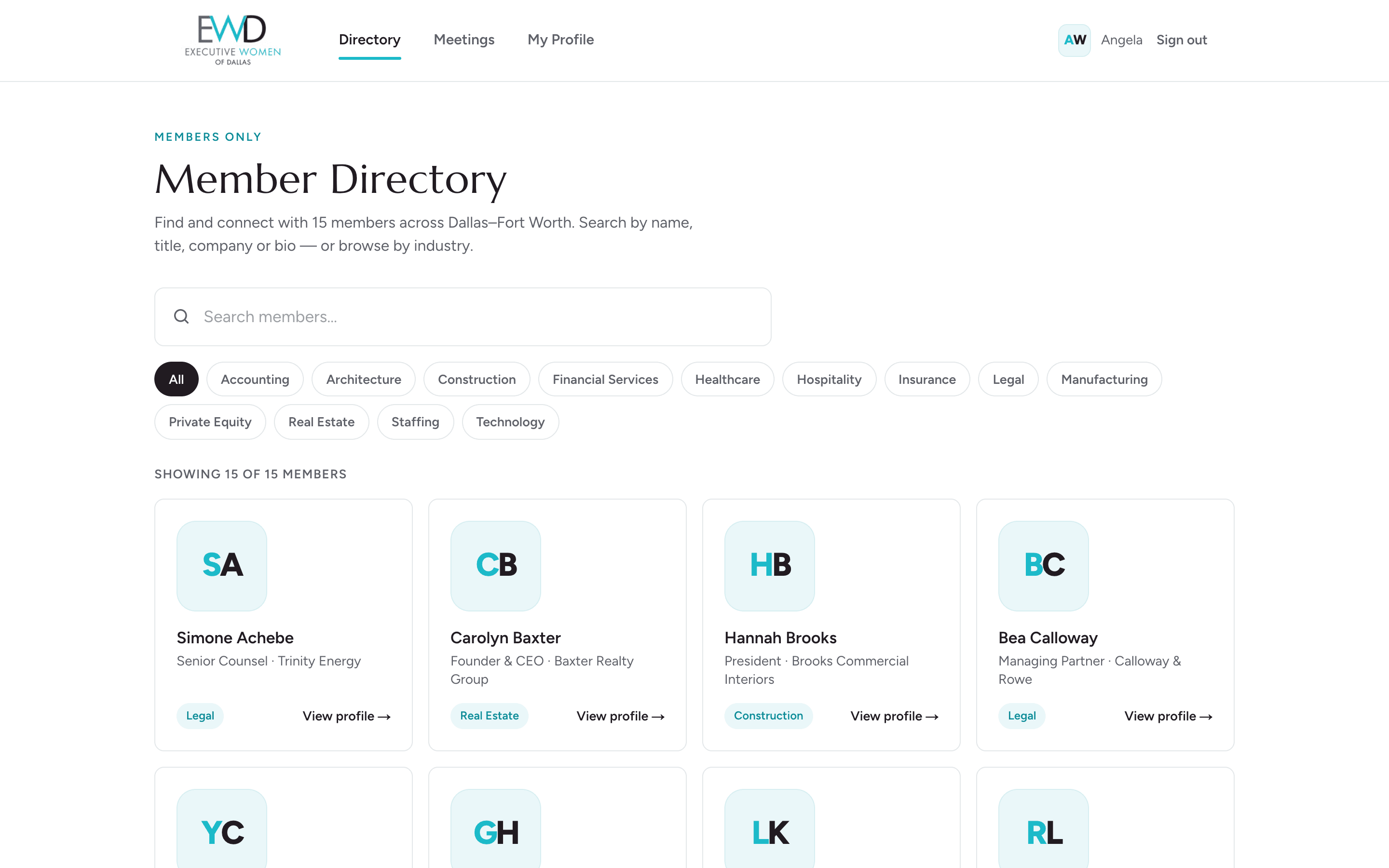 Executive Women of Dallas member directory