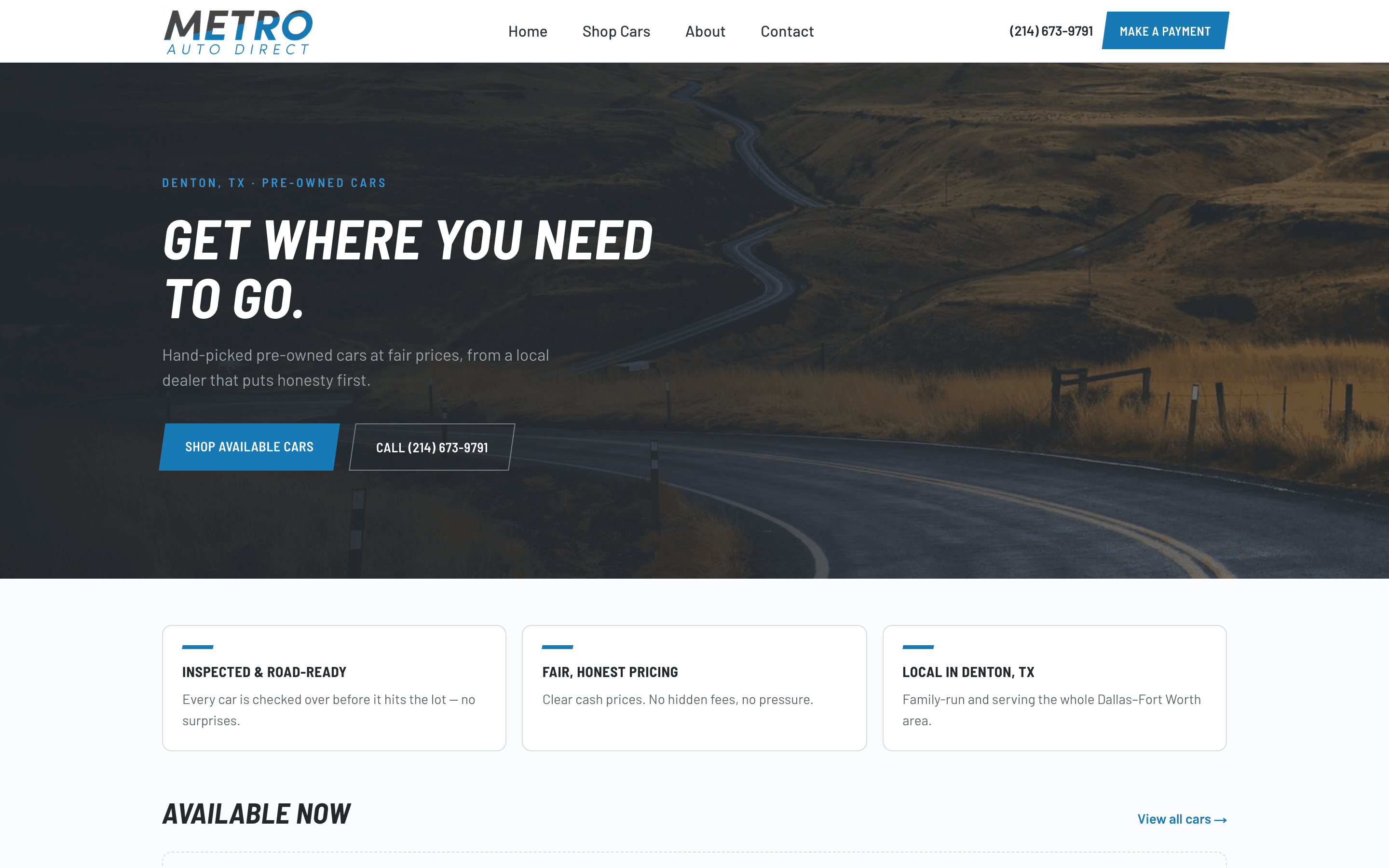 Metro Auto Direct homepage