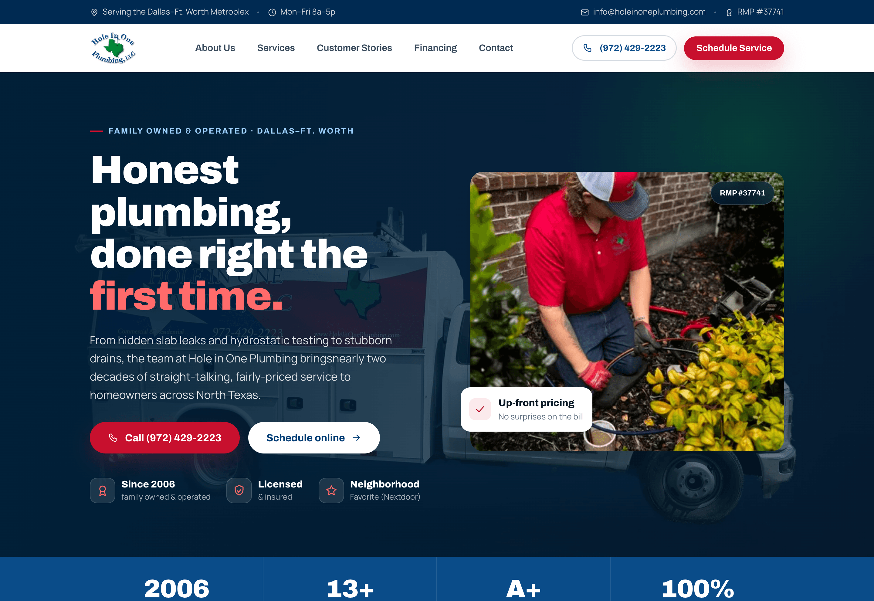 Hole in One Plumbing homepage, rebuilt by Deyo